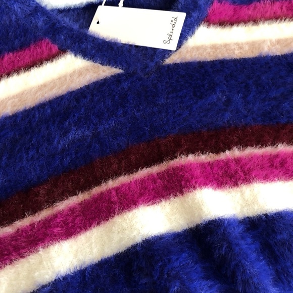 Splendid Striped Fuzzy V-neck Dolman Sleeve Sweater - Picture 8 of 10